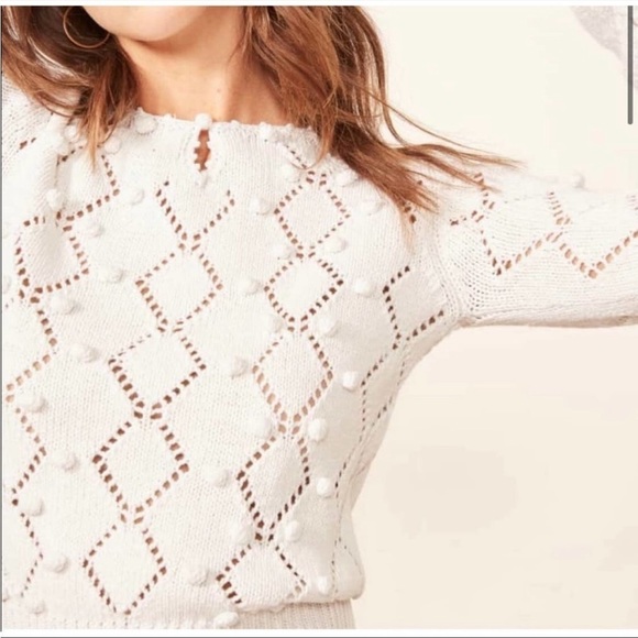 Reformation Marie Pompom Eyelet Knit Sweater White Size Large - Picture 15 of 15